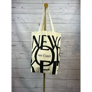 The New Yorker Magazine Beige Black Cotton Canvas Tote Bag 15” X 15”